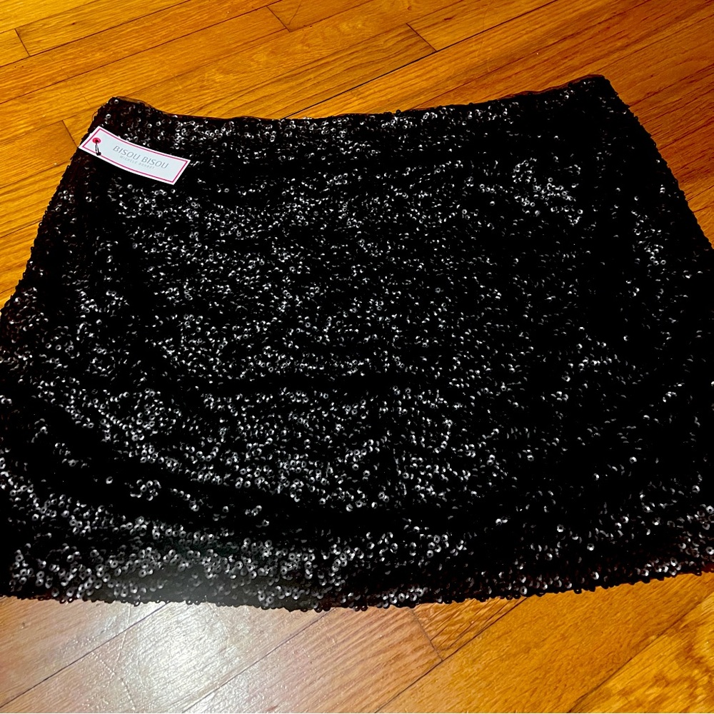 Sequin black mini skirt